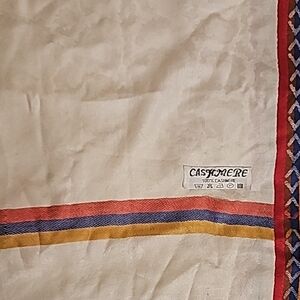 Cashmere Beige Scarf with Red and Blue Accents